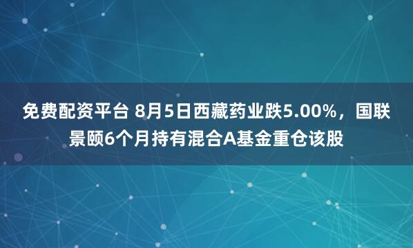 免费配资平台 8月5日西藏药业跌5.00%，国联景颐6个月持有混合A基金重仓该股